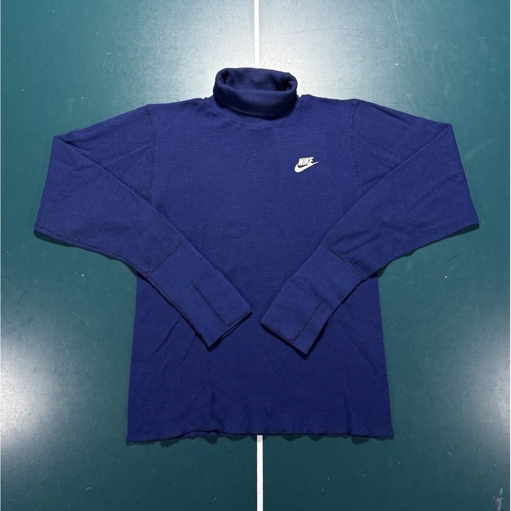 Vintage 70s Nike Thermal Waffle Knit Long Sleeve Shirt Men's Large Navy Blue USA